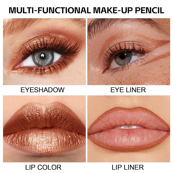 Boobeen Color Eyeliner Pencil, Metallic Glitter Eyeliner Gel, 4 in 1 Eye Makeup Stick-Eye Lip Liner, Eyeshadow, Waterproof, For Bold Glamour Makeup