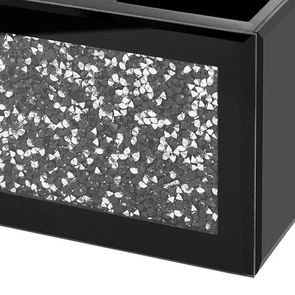 SHYFOY Black Makeup Brush Holder Organizer, 3 Slots Glass Cosmetic Brushes Storage Holder with Crushed Diamond, Pencil Pen Holder for Desk, Desk Organizer and Accessories for Vanity