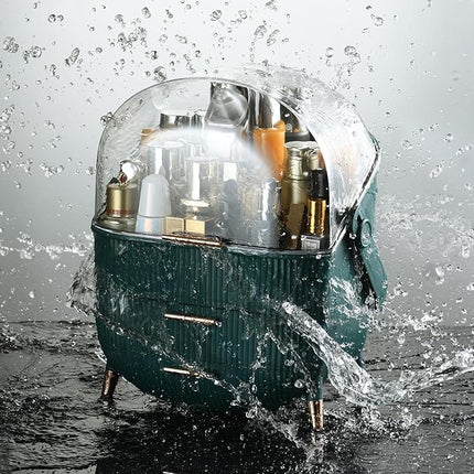 CANITORON Makeup Organizer,Skincare Organizer with 2 Drawers and Transparent Cover,Cosmetic Display Case for Vanity Organizer and Bathroom Countertop Storage.(White)