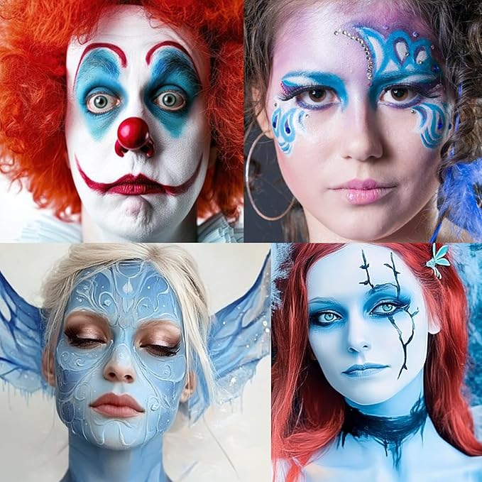 White Light Blue Face Body Paint 1.01/pc with 2 Sponges,Water Based Face Paint Kit for Corpse Bride Cosplay Sally Makeup,Halloween SFX Makeup Cream Face Painting,2.02 oz