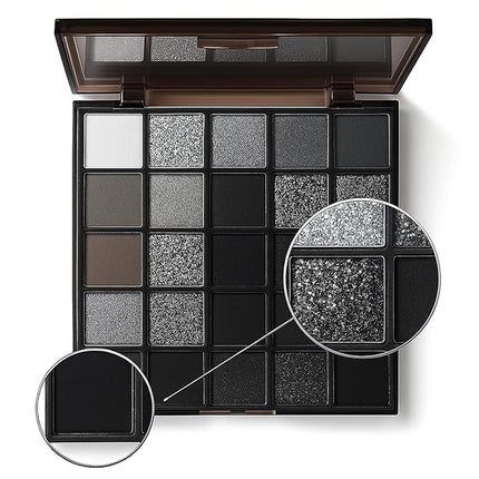 K'APEINE 25 Color Black Eyeshadow Palette, Smoke Eyeshadow Palette Silver Smokey Eye Shadow Matte Velvet & Metallic Shimmer Cool Smoky Dark Shades for Goth Makeup No Fading, Long Lasting Waterproof