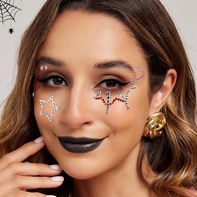 YGDZ Face Gems, Face Rhinestones Star Heart Self Adhesive Hair Gems, Festival Jewels Stickers Stick on, Rave Accessories, Face Jewels for Kids, Women