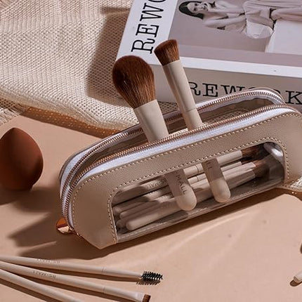 BS-MALL 14 Pcs Makeup Brushes Set with 1 Pcs Makeup Sponge – Essential Foundation Powder Concealers, Eye Shadows, Blush Makeup Brushes with Travel Makeup Case (Beige)