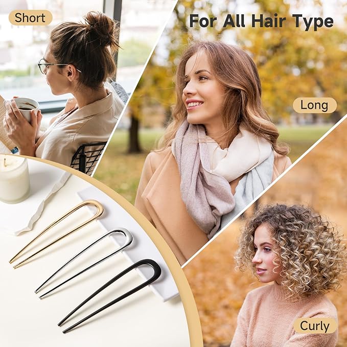 3 Pcs French Hair Pins for Women - French Twist Hair Pins for Buns, Metal Gold Hair Accessories