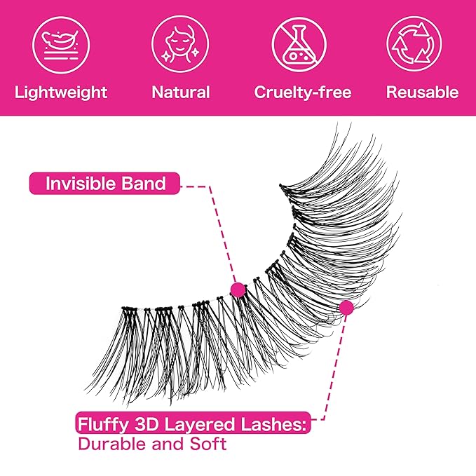 VEYESBEAUTY False Eyelashes Wispy Lashes Lightweight Natural Look Fluffy 3D Layered Volume Faux Mink Thin & Invisible Band Dreamy Lashes, Comfortable and Reusable, 5 Pairs