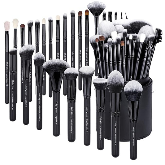 29pcs Black Professional Makeup Brush Set Kabuki Powder Concealers Eye shadows Blush Eyeliner Eyebrow Contour Eye blending Brushes (29pcs brush+black barrel)