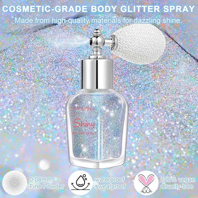 Hair and Body Glitter Spray, Shimmering Powder Sparkle Powder Makeup, Glitter Loose Sparkle Makeup for Body Highlighter,Festival Prom Rave Accessories (Glint-Rainbow)