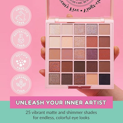 Kimchi Chic Beauty Twenty Five Eyeshadow Palette - 25 Shimmer & Matte Shades for Day to Night Looks, Cruelty Free & Vegan Send Me Nude'Les 0.5 oz