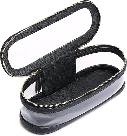 Pinkmik Makeup Brush Case Clear Travel Cosmetic & Toiletry Bag Slim Makeup Bag with Zipper Small Purse Organizer Car Essential Bag for Women (Black, SLIM-2),