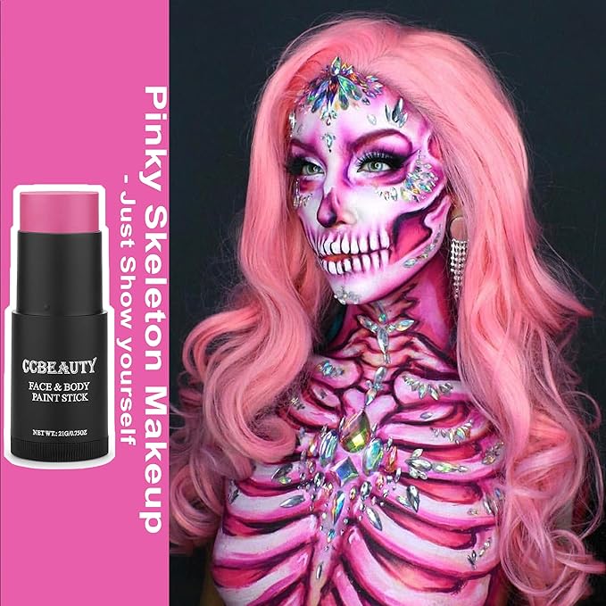 CCbeauty Hot Pink Face Paint Stick, Face Painting Kit, Full Coverage SFX Makeup Foundation, Professional Non-Toxic Body Paint for Halloween Costume Cosplay Party, For Barbie, Panther, Catrina Makeup