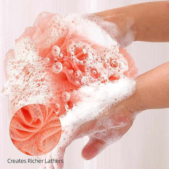 Fu Store Loofah Sponge Shower Loofahs 70g Bath Sponges Mesh Balls 4 Colors for Body Scrubber Exfoliator Wash Back Scrubber Bathroom Men Women - 4 Pack Scrubbers Cleaning Bathing Accessories