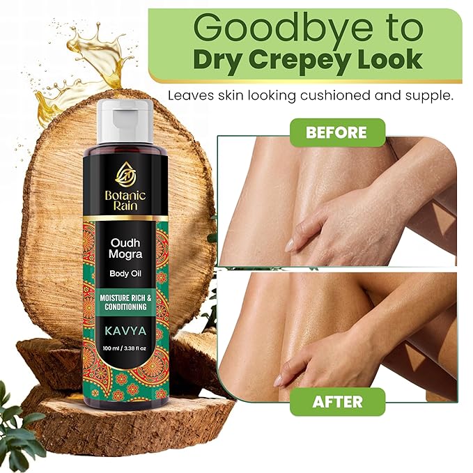 Ayurveda Body Oil with Oudh & Mogra – Organic, Nourishing & Hydrating for Dry, Flaky Skin – Fast Absorbing, Non-Greasy, Ayurvedic for Men & Women – 3.38 fl oz (Pack of 1)