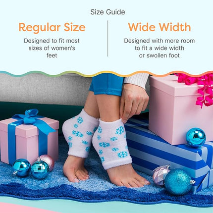 ZenToes Moisturizing Socks for Cracked Heel Treatment, Vitamin E, Olive Oil and Jojoba Oil Infused Heel Socks, Galentines Day Gifts, Self Care Gifts for Women (White & Blue Snowflake, Regular)