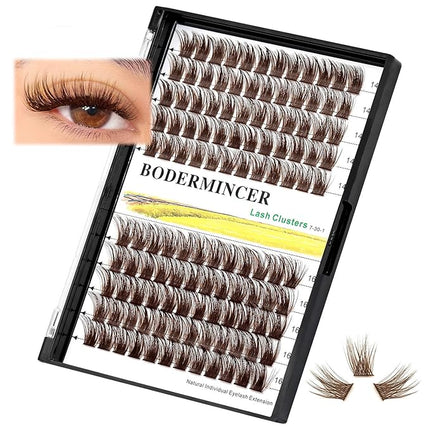 Bodermincer 120 Clusters 10mm+12mm/12mm+14mm/14mm+16mm Mixed Wide Cluster False Eyelash Individual Cluster EyeLashes Grafting Fake False Eyelashes Eyelash Extension (Brown 14mm+16mm Mixed)