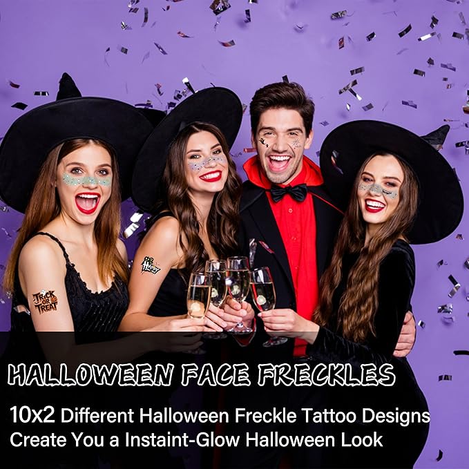 20 Pcs Halloween Makeup Decorations,DIY Halloween Glitter Freckles Face Tattoos Stickers,Sparkle and Waterproof halloween Rave Accessories Face Paint Makeup Kit for Women, Kids, Party Supplies