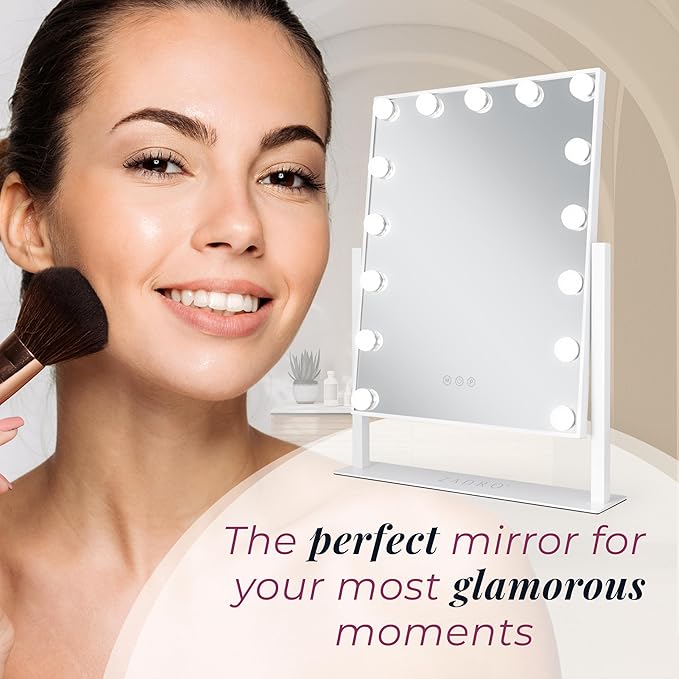 Zadro Hollywood Lighted Vanity Mirror with 15 LED Bulbs, 3 Color Light Settings, 360° Rotation Makeup Mirror Head (21" H x 18" W | 1X | Neutral)