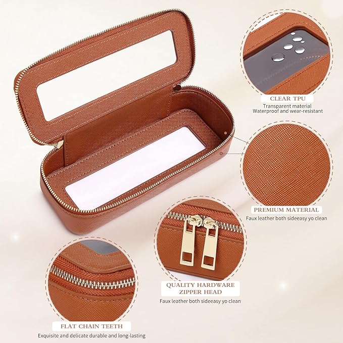 Pinkmik Makeup Brush Bag Slim Clear Makeup Bag Transparent Travel Cosmetic Case & Toiletry Bag with Zipper Small Beatuy Makeup Bag Purse Organizer for Women (X/Brown, SLIM)