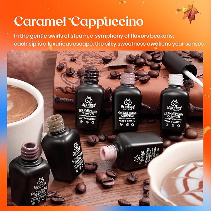 beetles Brown Gel Nail Polish Set - 6 Colors Coffee Brown White Neutral Pink Nude Gel Nail Polish Caramel Cappuccino Soak off Uv Led Lamp Needed Nail Art DIY Manicure Fall Gift Set