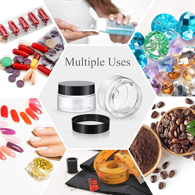 Patelai 4 Pieces Round Wide-mouth Leak Proof Plastic Container Jars with Lids for Travel Storage Makeup Beauty Products Face Creams Oils Salves Ointments DIY Making(1 Ounce,Black)