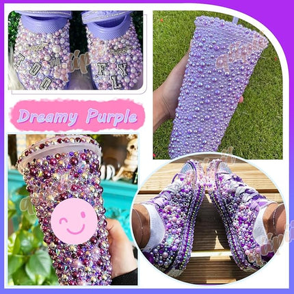 qiipii 2 Styles Solid Purple+ Dark Purple AB Flatback Pearls for Bedazzling Crafting 3mm-10mm Half Round Beads Gems Bedazzler Kit for Nails Face Eyes Makeup Tumblers Bottles DIY Crafts Shoes﻿ Phones