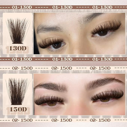 Brown Lash Clusters Kit Fluffy Thick Cluster Eyelash Extensions Kit Volume Dark Brown Eyelash Clusters CC-Curly Individual Lashes 130D 150D 180D 200D Cluster Lashes with Lash Bond and Seal, Tweezers