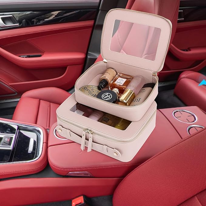 Pinkmik Clear Makeup Bag for Women Waterproof Travel Cosmetics and Toiletries Case Portable Makeup Oaganizer Bag Clear Car Bag with Zipper (Pink, L)