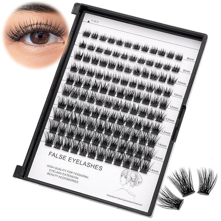 Bodermincer 120 Clusters 10mm+12mm/12mm+14mm/14mm+16mm Mixed Wide Cluster False Eyelash Individual Cluster EyeLashes Grafting Fake False Eyelashes Eyelash Extension (Black 8-10-12-14mm Mixed)