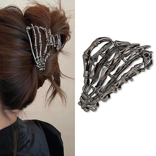 Black Skeleton Hand Hair Claw Clips-Metal Black Alloy Nonslip Terror Ghost Hand Strong Hold Hair Jaw Clips Punk Gothic Catch Thick or Thin Hairs Hair Accessories-Hand