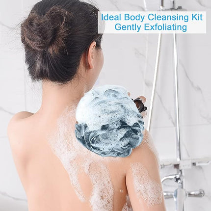 AmazerBath Bath Shower Loofah Sponge 75g/PCS Bath Sponges for Men Exfoliating - Set of 4 Indigo, Large