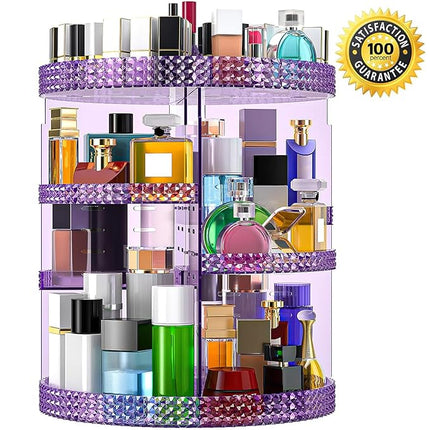 Makeup Organizer 360 Degree Rotating Cosmetic Storage Organizer, Acrylic Make Up Organizer, Large 7 Layers 360 Makeup Organizer, Fits Makeup Brushes, Lipsticks, Bathroom, Vanity, X-Large Purple
