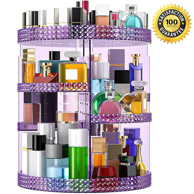 Makeup Organizer 360 Degree Rotating Cosmetic Storage Organizer, Acrylic Make Up Organizer, Large 7 Layers 360 Makeup Organizer, Fits Makeup Brushes, Lipsticks, Bathroom, Vanity, X-Large Purple