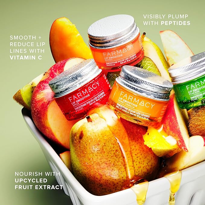 Farmacy Peptide Lip Smoothie - Hydrating Lip Balm with Vitamin C to Visibly Plump & Smooth Lines - Nourishing Treatment with a High-Gloss Finish - Pear Kiwi (10g)