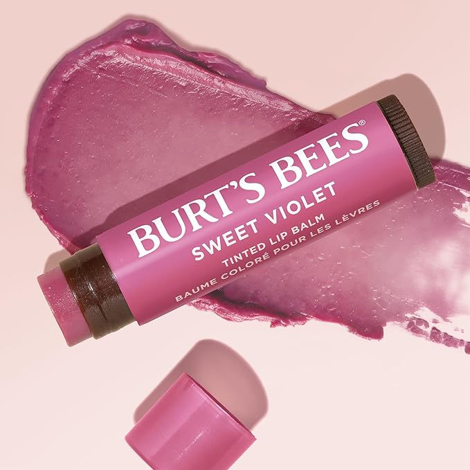 Burt's Bees Lip Tint Balm with Long Lasting 2 in 1 Duo Tinted Balm Formula, Color Infused with Deeply Hydrating Shea Butter for a Natural Looking Buildable Finish, Sweet Violet (2-Pack)