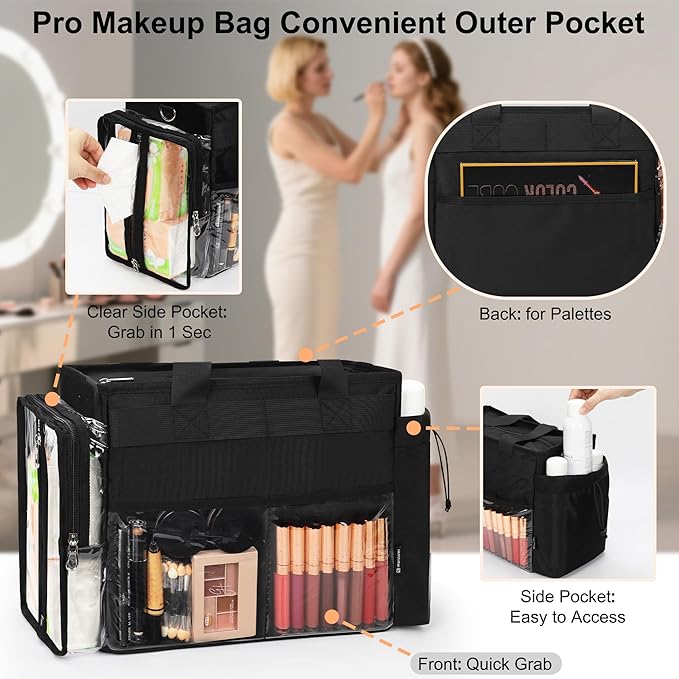 TANTO Travel Makeup Bag Extra Large Makeup Artist Set Bag Large Makeup Organizer Professional Cosmetic Storage Case Tote Bags Hair Stylist Travelling Duffle Bags with Dividers for Makeup Beauty Lover