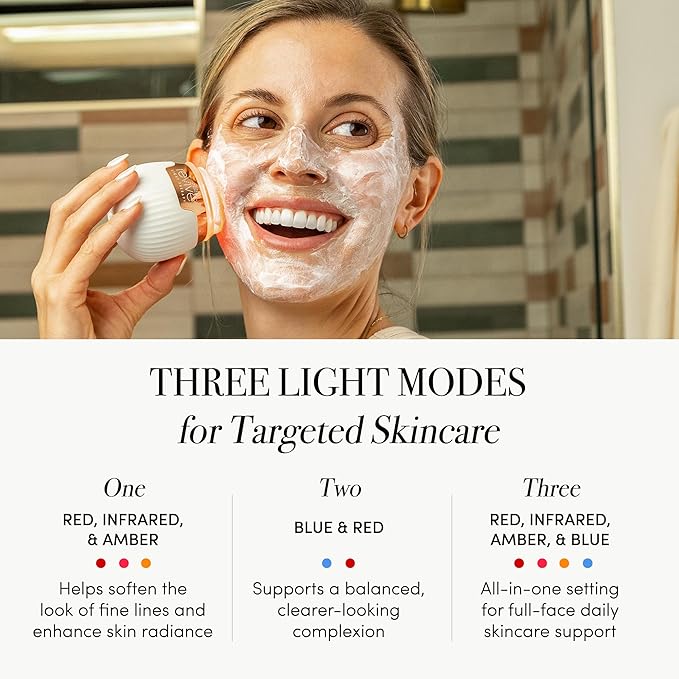 Revive Light Therapy Lux Collection Soniqué Mini, Rechargeable Sonic Face Cleanser Brush with Medical-Grade Blue & Red Light Therapy for Face, Acne & Wrinkle Care, Water-Resistant