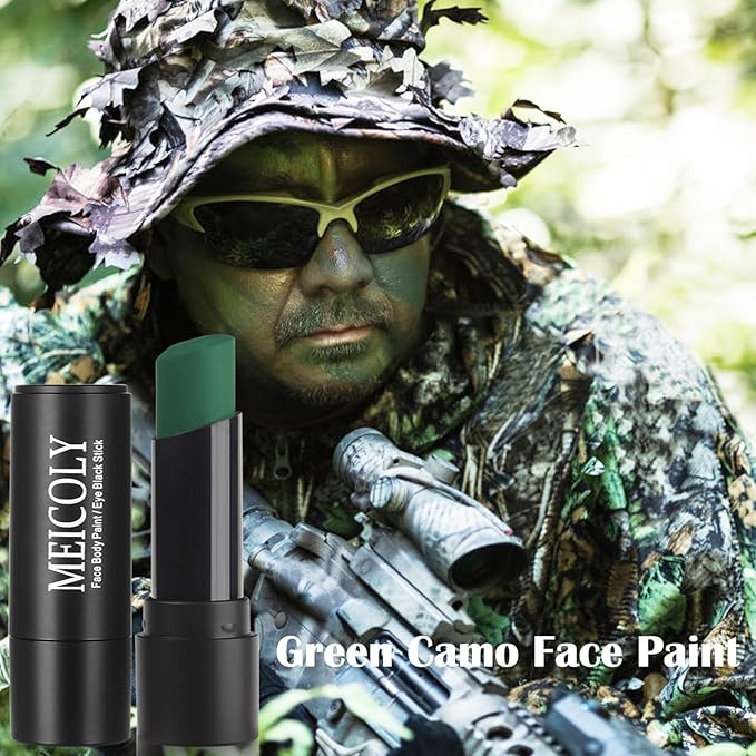 MEICOLY Green Eye Black Stick,Waterproof Eye Black Baseball Softball Football Lacrosse,Camo Witch Green Face Paint,Face Body Paint Stick for Halloween SFX Cosplay Hulk Makeup