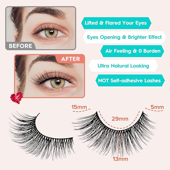 False Eyelashes Cat Eye Lashes Wispy 15mm Strip Eyelashes Thin Band Natural Lashes Fluffy Eyelashes Siligli Lashes Pack Fake Lashes 3D Volume Curly Eyelash 10 Pair