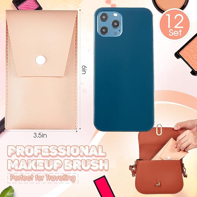 Tioncy 12 Sets Travel Makeup Brush Set Bulk Brushes Bag Bridesmaid Gift Synthetic Fibre Face Make up Brushes Angled Blush Brush for Wedding Bridal Shower Favors Bachelorette Party Gift(Brown)