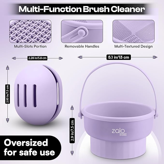Makeup Brush Cleaner Mat 3 in 1 and Makeup Sponge Holder set - Make Up Brush Cleaner Cleanser and Make Up Sponge Holder - Limpiador de Brochas de Maquillaje (Purple)