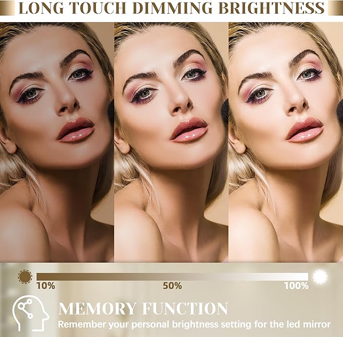 Lighted Vanity Mirror with Lights, LED Makeup Mirror with 3 Color Modes, Touch Dimming, Wall Mountable & Tabletop, Dressing Room Mirror with 10X Magnification, 22x19 Inch, White