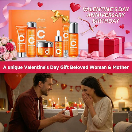 Glown 6-Piece Hydrating Skincare Set with Vitamin C & Niacinamide,Complete Face & Body Care Kit with Cleanser,Toner,Serum,Moisturizer,Eye Cream & Body Lotion | Valentine’s Day Skincare Gift for Women