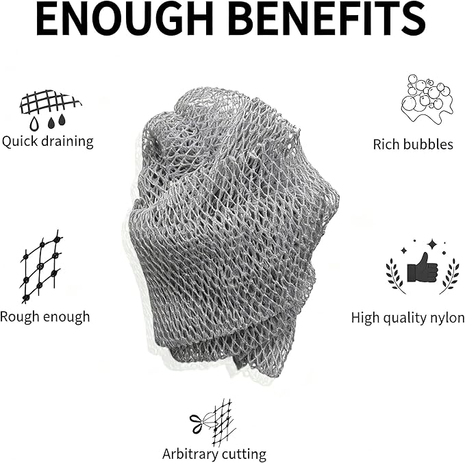 African Net Sponge Authentic, African Exfoliating Sponge Real African Net Black Owned, African Bath Sponge Back Scrubber, Body Exfoliator Shower Bath Accessories (Grey)