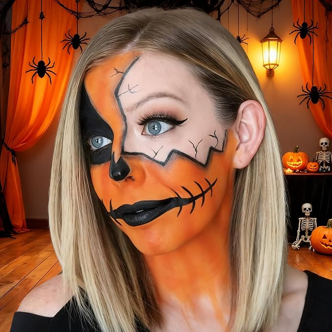 Go Ho Cream-Blendable Orange Face Paint Stick (1.06 Oz),Full Orange Body Paint for Adults Children Halloween Cosplay SFX Makeup,Waterproof Orange Eye Black Stick