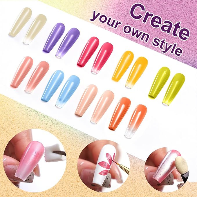 Gradient Painting Gel, 9 Bright Colors Ombre Gel Nail Polish Orange Yellow Blue for Pigment Pat Kit Aura Nails French Manicure Soak Off UV Long-lasting Home Salon DIY Nail Art Joy Tints