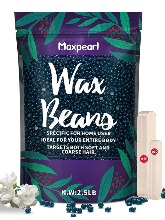 Maxpearl Wax Beads for Hair Removal, 2.5lb Hard Wax Beans Refill Bag for Brazilian Bikini, Face, Eyebrows, Underarms, Arms, Chest, Back, Legs, Coarse Body Hair Specific