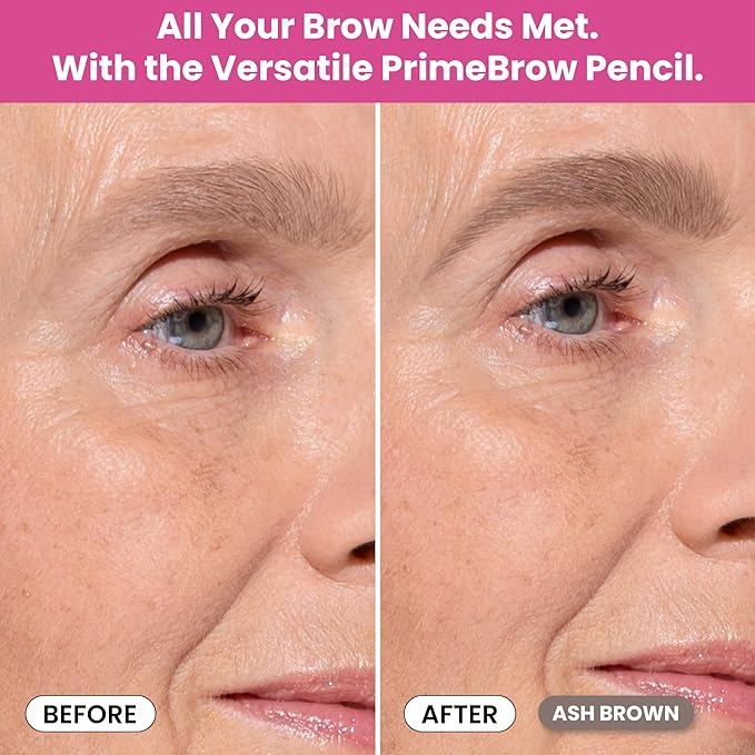 PrimeBrow Pencil for Mature Women – Ultra-Precise Tip for Natural, Hair-Like Strokes – Smudge-Proof & Long-Lasting Wear – Great for Thinning, Sparse, or Graying Brows (Ash Brown)