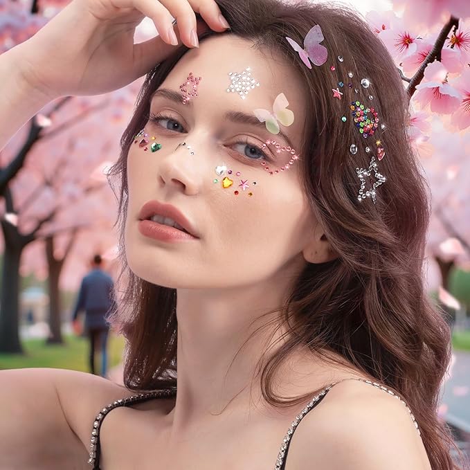 YGDZ Face Jewels, Face Gems Self Adhesive Rhinestones Stickers, Star Hair Gems, Butterfly, Heart Festival Face Stickers for Kids, Women, Y2K Rave Accessories