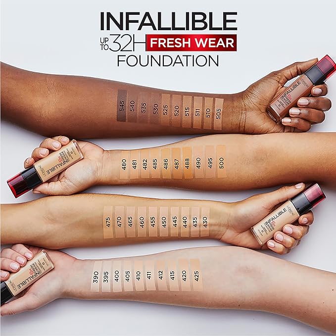 L'Oreal Paris Makeup Infallible Up to 32 Hour Fresh Wear Lightweight Foundation, 487 Warm Almond, 1 Fl Oz, Packaging May Vary