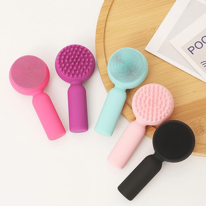 Silicone Facial Cleansing Brush 2 in 1 Silicone Facial Scrubber Manual Exfoliating Facial Brush Face Cleanser Face Exfoliator Ultrafine Bristles for Sensitive Skin Easy to Clean Lather Well (Black)