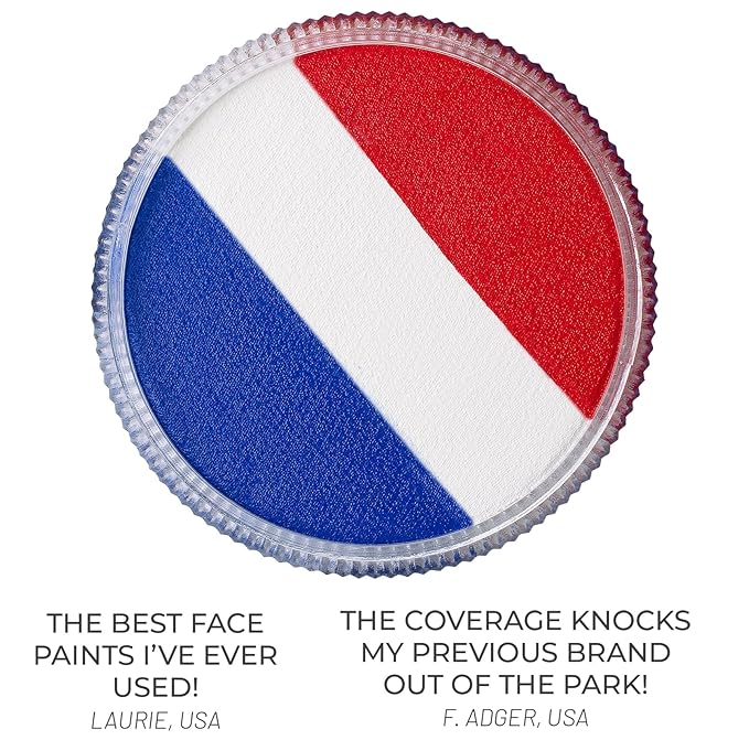 Blue Squid Face Paint Water Based Single Cake Professional Face & Body Paint - Water Activated, Kids Adults Face Painting for Costume, Halloween Makeup, Cosplay - Red, White & Blue Face Paint 30g